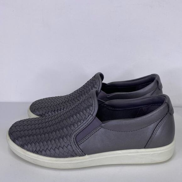 ECCO Soft 7 Woven Leather Slip On Sneakers Sz 5.5 Gravity Gray Metallic Comfort - Picture 3 of 10